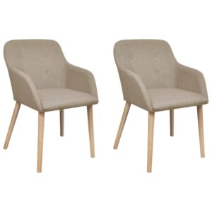 Elegant Beige Fabric Dining Chairs with Armrests Solid Oak Legs Cozy Set of Two