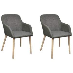 Elegant Light Grey Fabric Dining Chairs with Oak Wood Legs Comfortable Pair