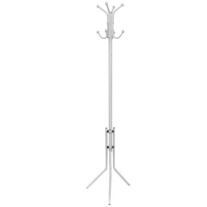 Elegant White Metal Coat Rack Stand with Ball Hooks Stable Triangular Base