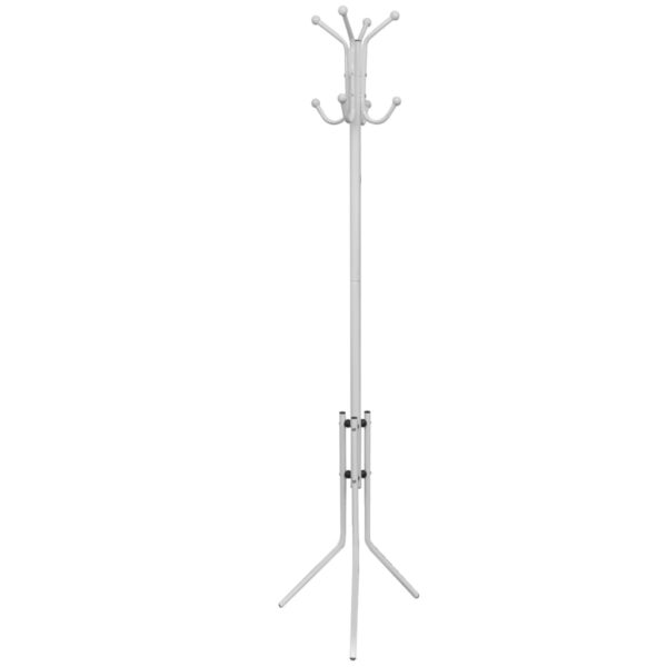 Elegant White Metal Coat Rack Stand with Ball Hooks Stable Triangular Base