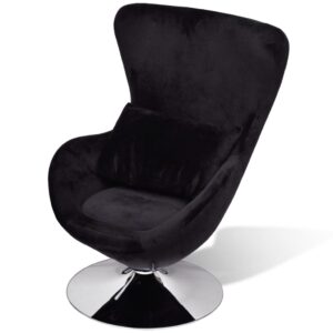 Modern Swivel Egg Chair Black Silver Plush Cushion Comfortable Iron Base Home