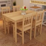 Solid Pine Wood Dining Set Natural Finish Kitchen Table with Four Chairs