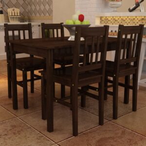 Solid Pine Wood Dining Set - Elegant Brown Table with Four Chairs for Kitchen