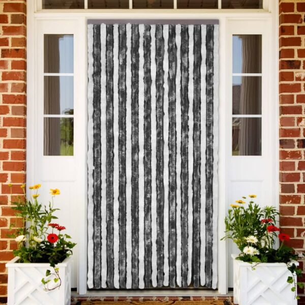 Chenille Insect Door Curtain Grey White Adjustable Privacy Fly Screen Waterproof