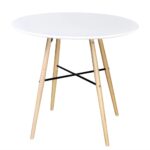 Elegant Round Dining Table White MDF Top Beech Legs Modern Kitchen Furniture