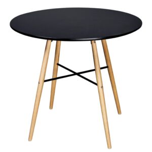 Elegant Round Dining Table MDF Top Beech Legs Matte Black Easy Assembly