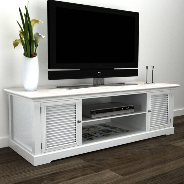 Elegant White Wood TV Stand Media Console Storage Cabinet with Shelves