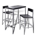 Modern Counter Height Breakfast Bar Set with 2 Stools Space Saving Black MDF