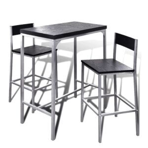 Modern Counter Height Breakfast Bar Set with 2 Stools Space Saving Black MDF