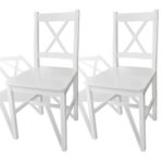 Elegant White Solid Pine Wood Dining Chairs Set of Two Ergonomic Design