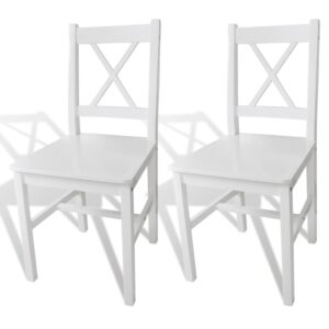 Elegant White Solid Pine Wood Dining Chairs Set of Two Ergonomic Design