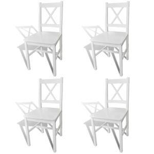 Elegant White Solid Pine Wood Dining Chairs Set of Four Ergonomic Design