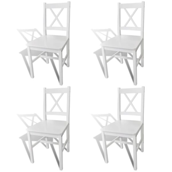 Elegant White Solid Pine Wood Dining Chairs Set of Four Ergonomic Design