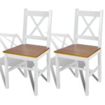 Elegant White Solid Pine Wood Dining Chairs Set of Two Ergonomic Kitchen Seating