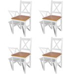 Elegant White Solid Pine Wood Dining Chairs Set of Four Ergonomic Design