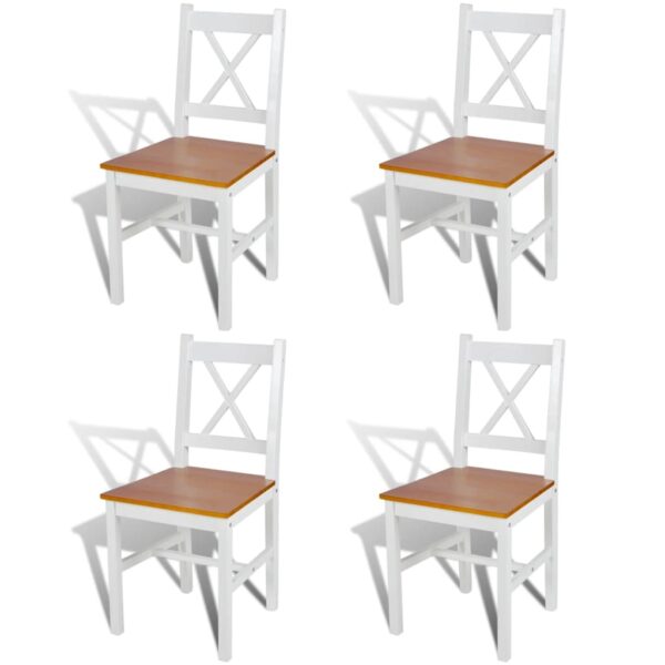 Elegant White Solid Pine Wood Dining Chairs Set of Four Ergonomic Design