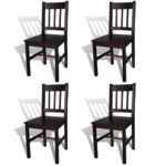 Elegant Set of Four Solid Pine Wood Dining Chairs in Dark Brown Finish