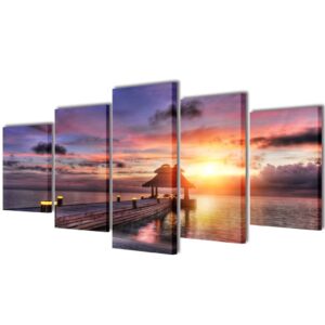 Tropical Beach Pavilion Scene Canvas Wall Art Set Waterproof Easy Hang Decor