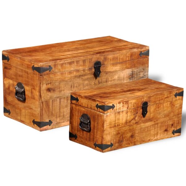 Rustic Handmade Mango Wood Storage Chest Set Dual Sizes Home Decor Organizer