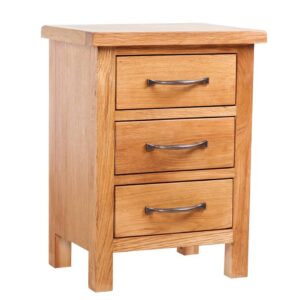 Solid Oak Wood Nightstand Rustic Brown Bedside Table with 3 Smooth Drawers