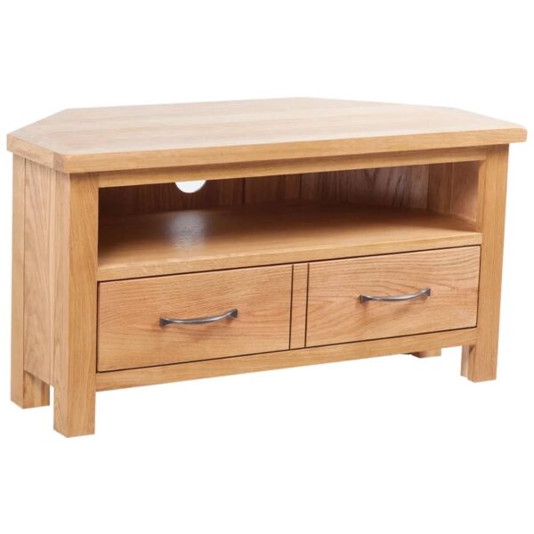 Solid Oak Wood TV Stand Media Console Cabinet with Drawer Storage & Cable Outlet