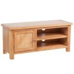 Solid Oak Wood Rustic TV Stand Media Console Cabinet with Shelves & Cable Holes