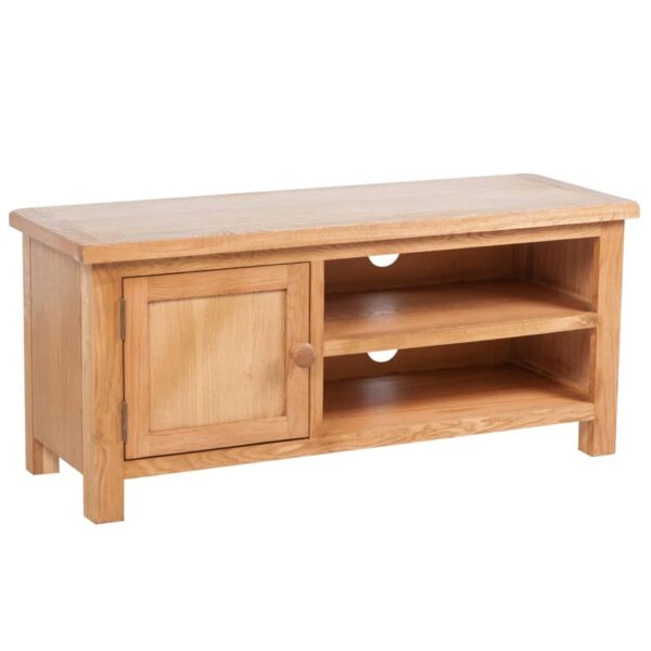 Solid Oak Wood Rustic TV Stand Media Console Cabinet with Shelves & Cable Holes