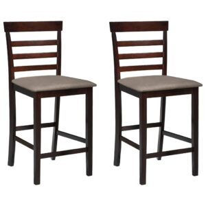 Set of Two Elegant Fabric Upholstered Bar Stools High Back Kitchen Chairs Brown