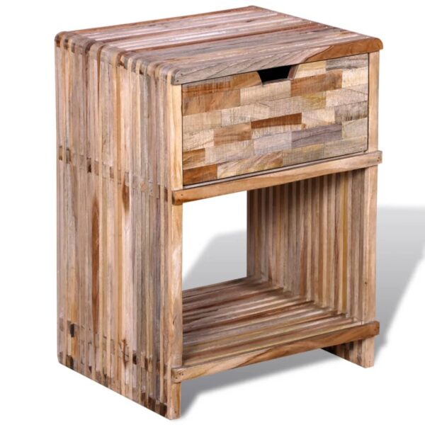 Vintage Reclaimed Teak Wood Nightstand Handmade Bedside Table with Drawer Shelf