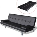 Adjustable Faux Leather Sofa Bed Recliner with Pillows Contemporary Black