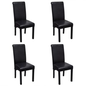 Set of Four Elegant Faux Leather Dining Chairs Comfortable Padded Black Seats