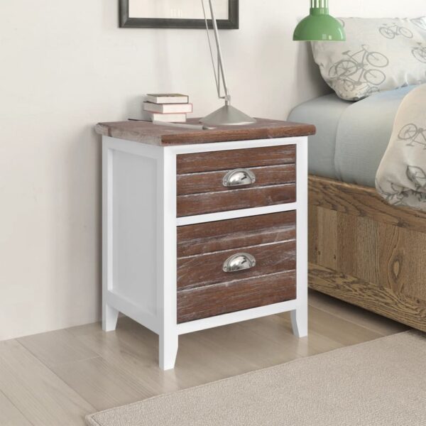 Set of Two Elegant Bedside Cabinets Nightstands with Drawers Brown White Wood