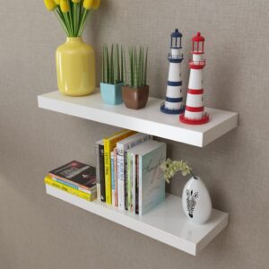 Chic White Floating Wall Shelves Set Matte Finish Invisible Mount Home Decor