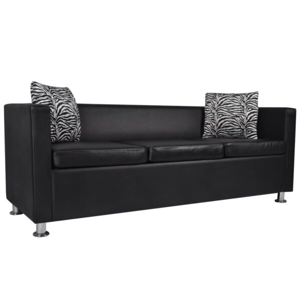 Sofa 3-Seater Artificial Leather Black