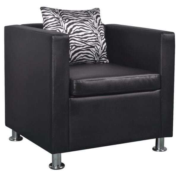 Modern Faux Leather Cube Armchair Black Comfy Padded Seat with Pillow Home Decor