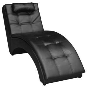 Elegant Black Faux Leather Chaise Longue Comfortable Ergonomic with Pillow