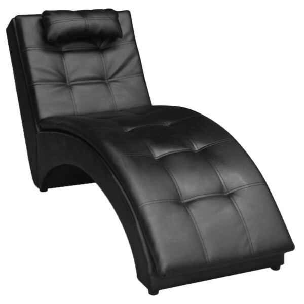 Elegant Black Faux Leather Chaise Longue Comfortable Ergonomic with Pillow