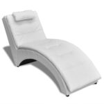 Elegant White Faux Leather Chaise Longue Comfortable Ergonomic with Pillow