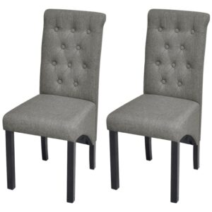 Elegant Light Grey Fabric Dining Chairs Set Ergonomic Wooden Legs Comfort Seating