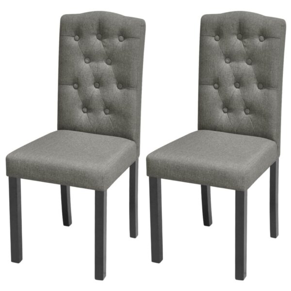 Elegant Grey Fabric Dining Chairs Set of Two with Solid Wooden Legs