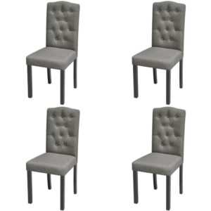 Elegant Grey Fabric Dining Chairs Set of Four with Button Detail Solid Wood Legs