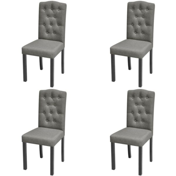 Elegant Grey Fabric Dining Chairs Set of Four with Button Detail Solid Wood Legs