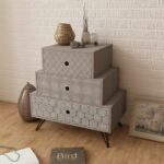 Chic Grey Brown Nightstand Side Cabinet with 3 Storage Drawers for Bedroom