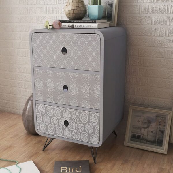 Chic Grey Side Cabinet Elegant Decorative Patterns 3 Drawers Storage Organizer