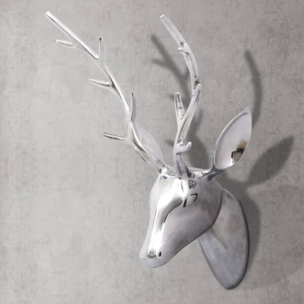 Aluminium Deer Head Wall Decor Silver Polished Antler Mount Hunting Trophy Chic