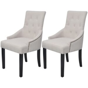 Elegant Cream Grey Fabric Dining Chairs with Armrests - Set of Two Luxurious Comfort