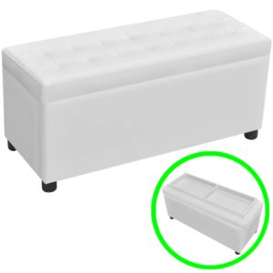 Elegant White Faux Leather Ottoman with Storage  Versatile Footrest Seating