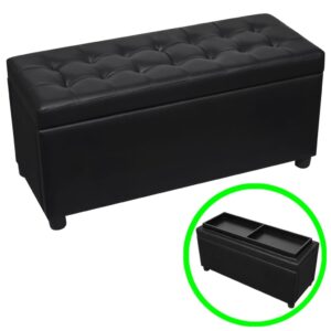 Elegant Black Faux Leather Ottoman with Storage - Versatile Footrest Seating