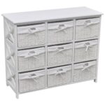 Elegant White Storage Cabinet with Woven Baskets Chic Home Organizer Decor