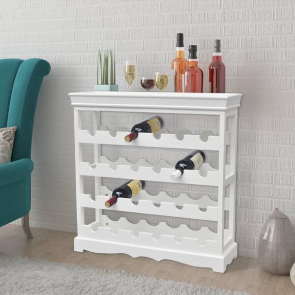 Elegant White Wine Rack Cabinet Storage Organizer with Glass Holder Shelves